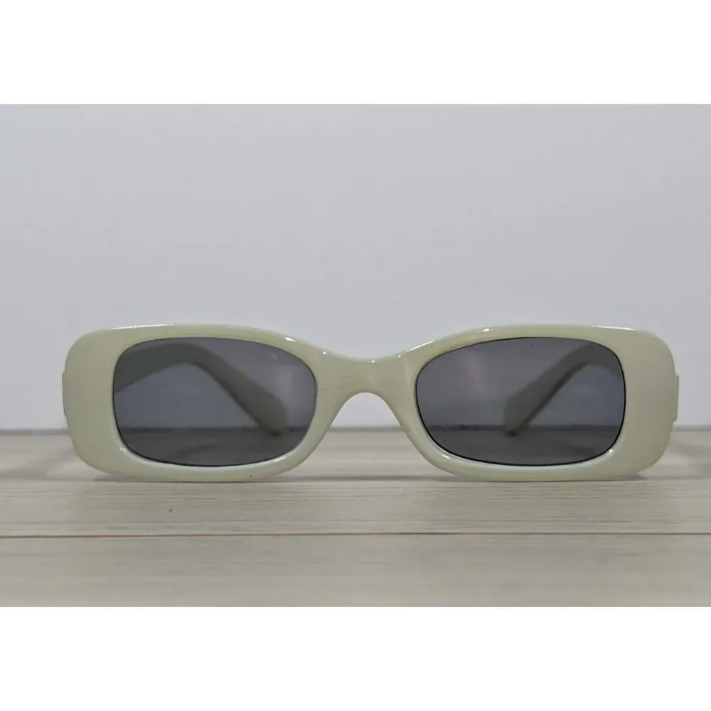 Vintage Kids Y2K White Rectangle Sunglasses Child Size Cream Frame Retro 90s